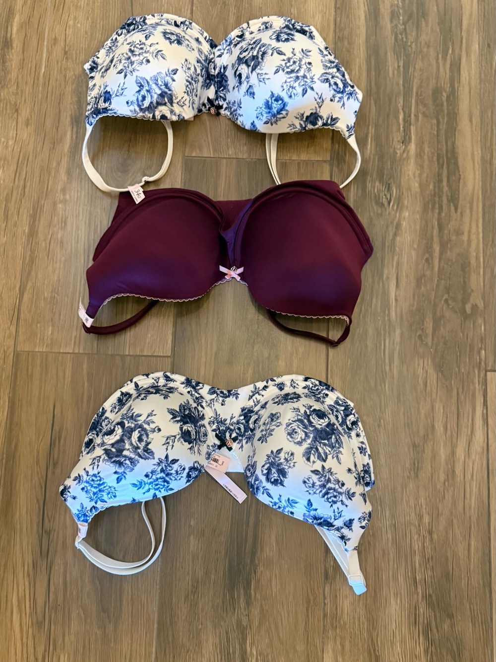 Victoria's Secret Floral Blue & White and Plum Bra Set